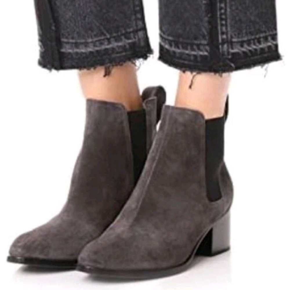 Rag & Bone Womens Brown Suede Pointed Toe Razor Chelsea Bootie In Asphalt Suede